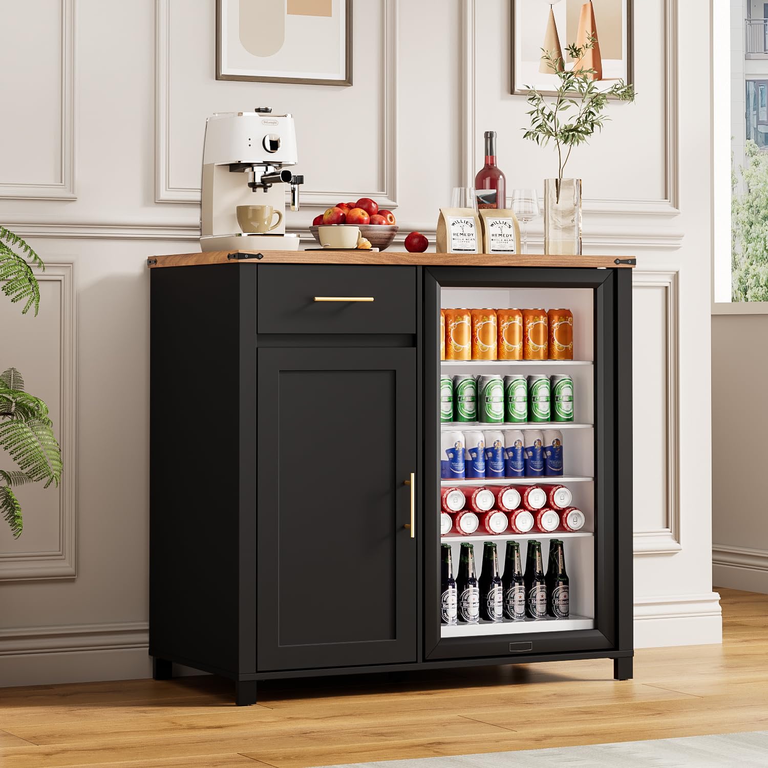 Home Bar And Fridge - 39-Zoll-Kaffeebarschrank mit Kühlfach, Aufbewahrungsschrank mit Steckdose