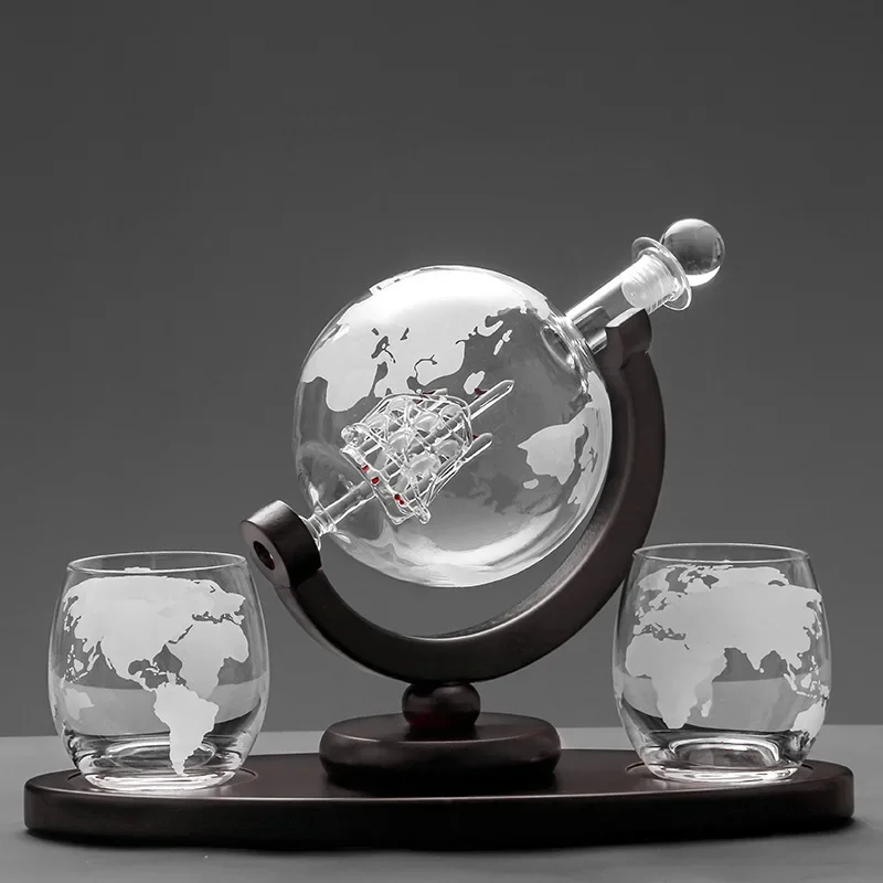 Decanter Globe Set - Whiskyglas-Set, Kristallkugel, Likörkaraffe für Whisky, Wodka,