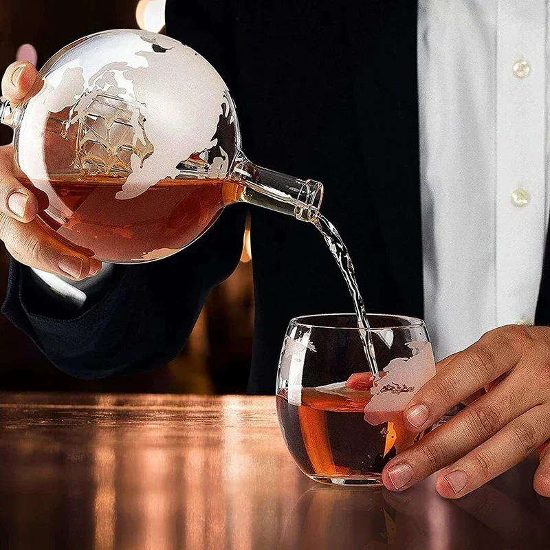 Decanter Globe Set - Globus-Whisky-Dekanter-Set aus bleifreiem Kristallglas mit Segelboot