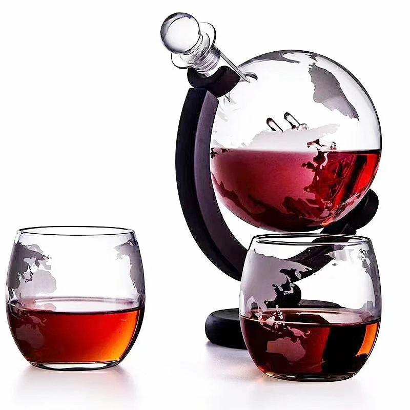 Decanter Globe Set - Whiskyglas-Set, Kristallkugel, Likörkaraffe für Whisky, Wodka,