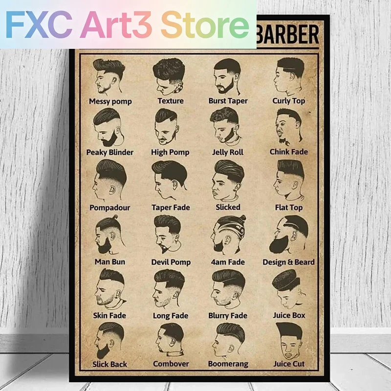 Home Barber - Rahmenloses Retro-Haarschnitt-Poster und Leinwanddruck, Vintage-Wandkunst für