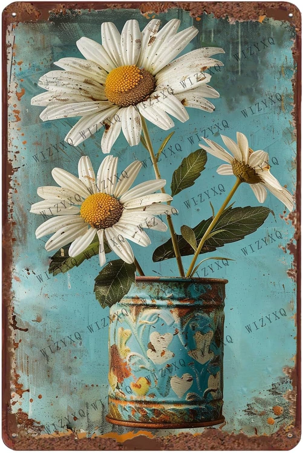 Home Bar Cafe - Metallschilder, weiße Gänseblümchen-Blume, Vintage-Blechschild für Zuhause,