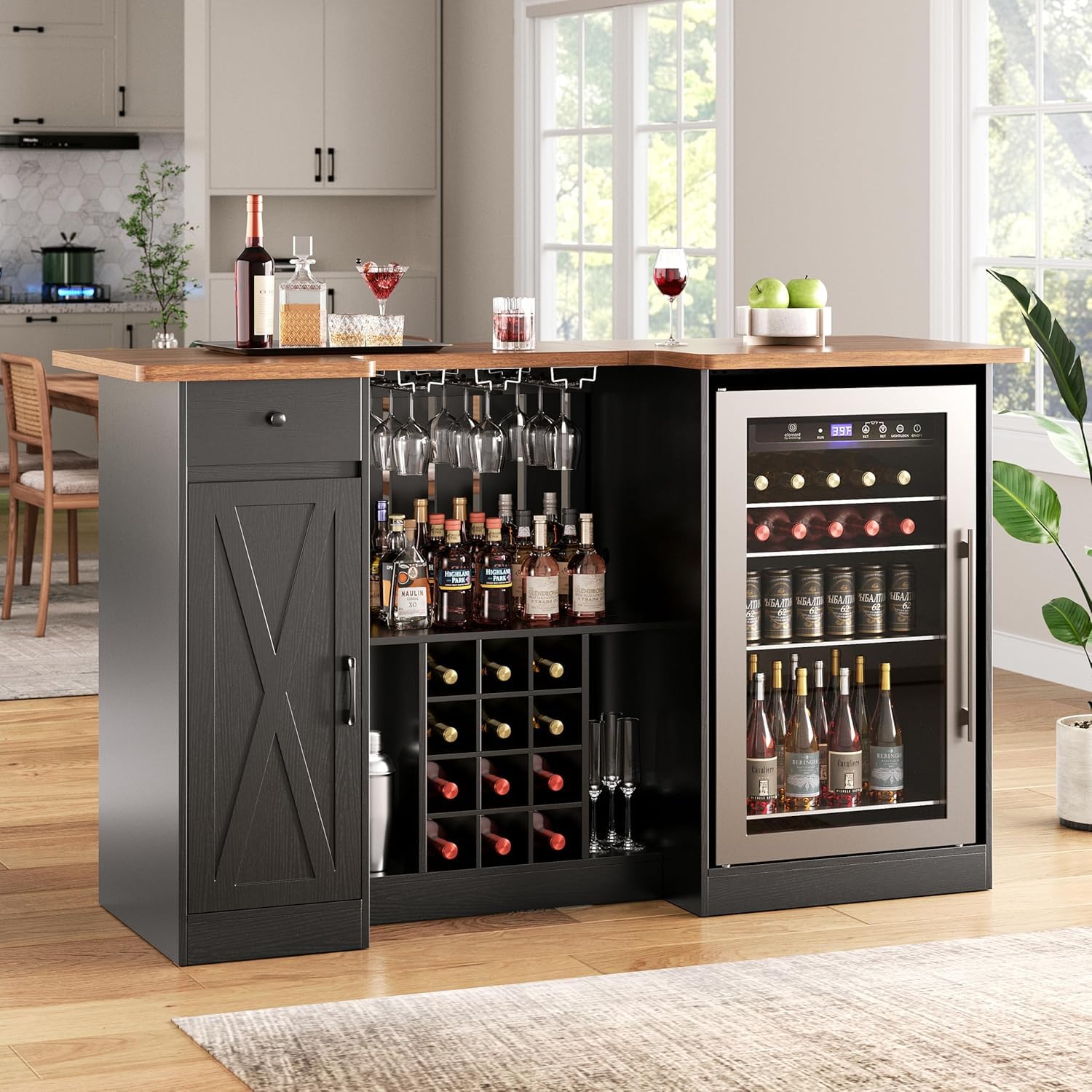 Home Bar And Fridge - 72-Zoll-Home-Bar-Schrank mit Kühlfach, U-förmiger Barschrank |