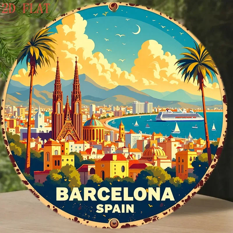 Rundes 8-Zoll-Metallschild mit – Home Barcelona Bewertung und Preis