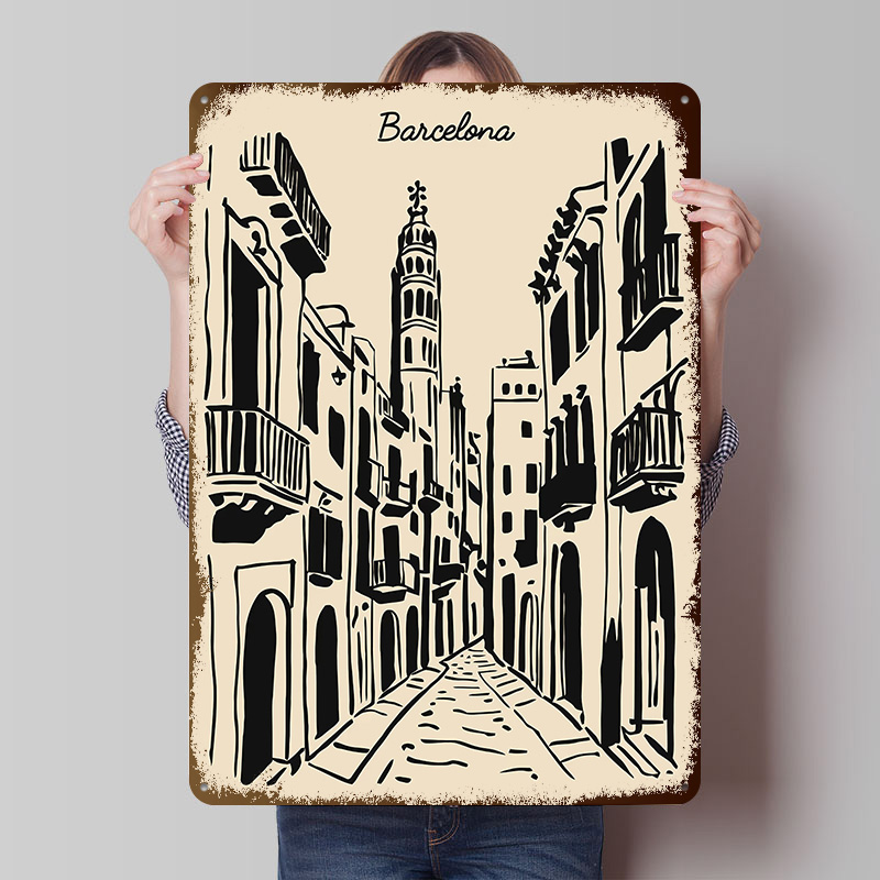 Barcelona Straßen-Metallposter – Home Barcelona Bewertung und Preis