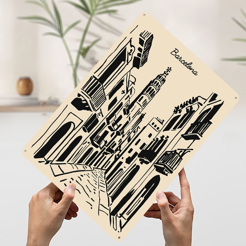 Barcelona Straßen-Metallposter – Home Barcelona Bewertung und Preis